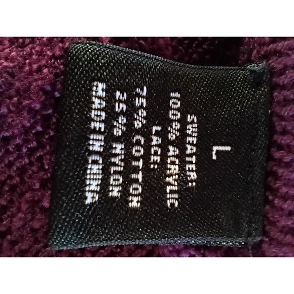 NEW DIRECTIONS Women's Tunic Sweater Large Maroon Acrylic Winter Ruffled Lace - Picture 5 of 5